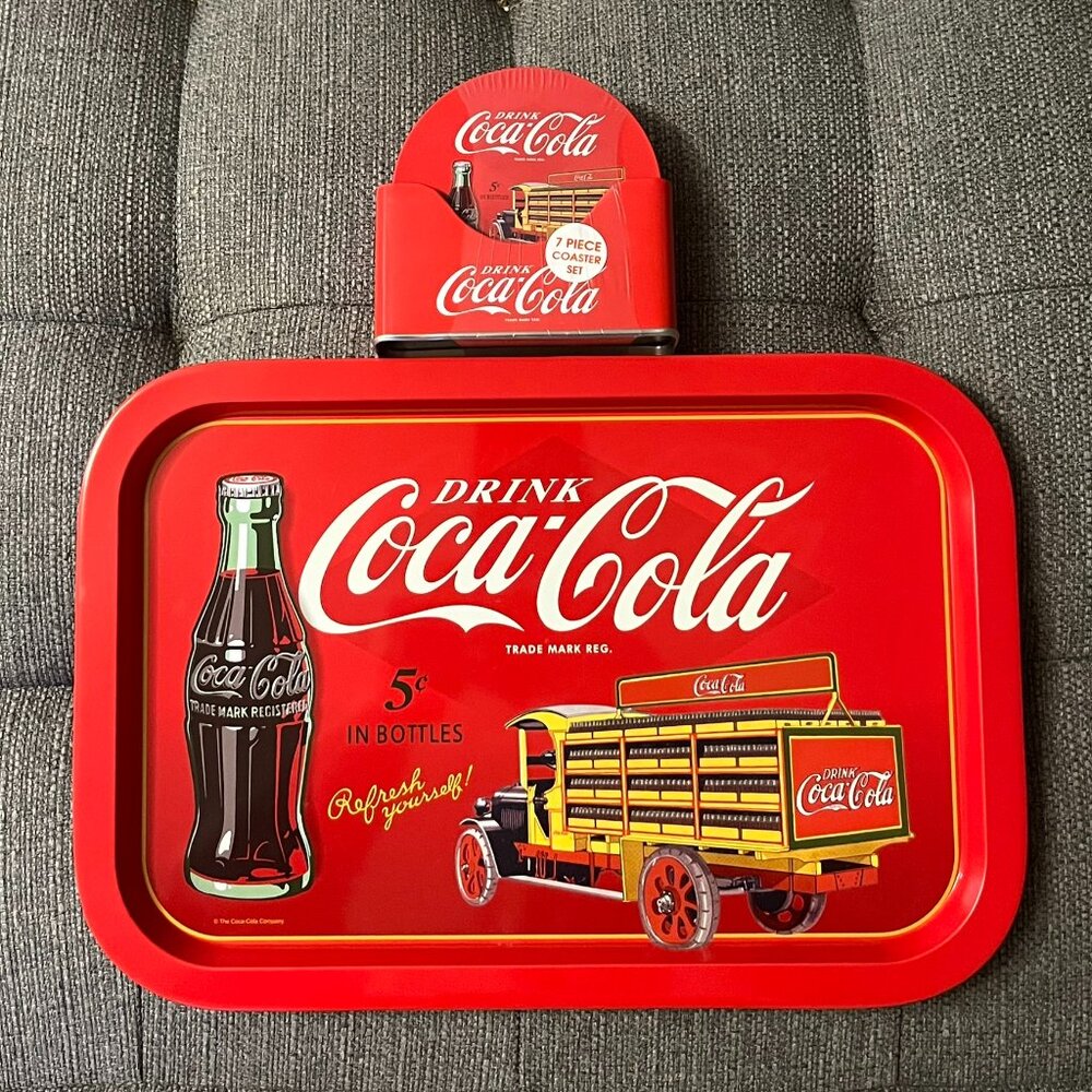 Coca-Cola coaster and tray bundle vintage